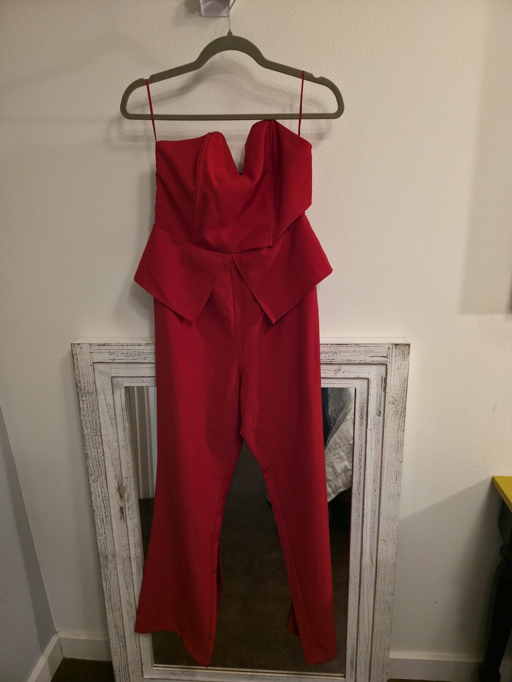 Ela Strapless Red Peplum Jumpsuit Size M